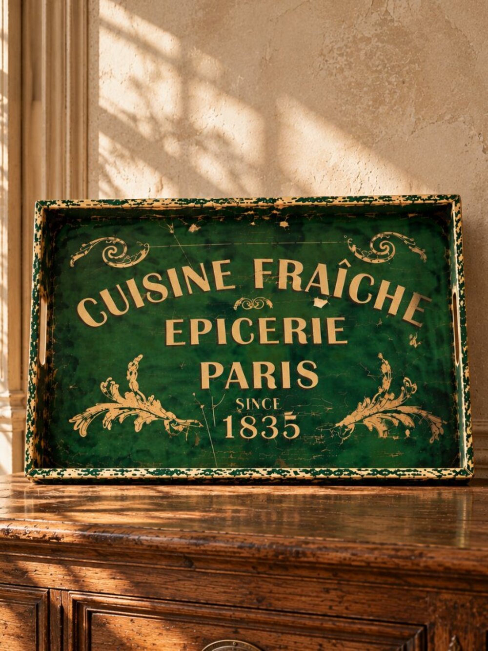 Large Vintage French Epicerie Wooden Serving Tray